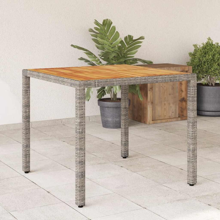 vidaXL Tuintafel met acaciahouten blad 90x90x75 cm poly rattan grijs afbeelding 1