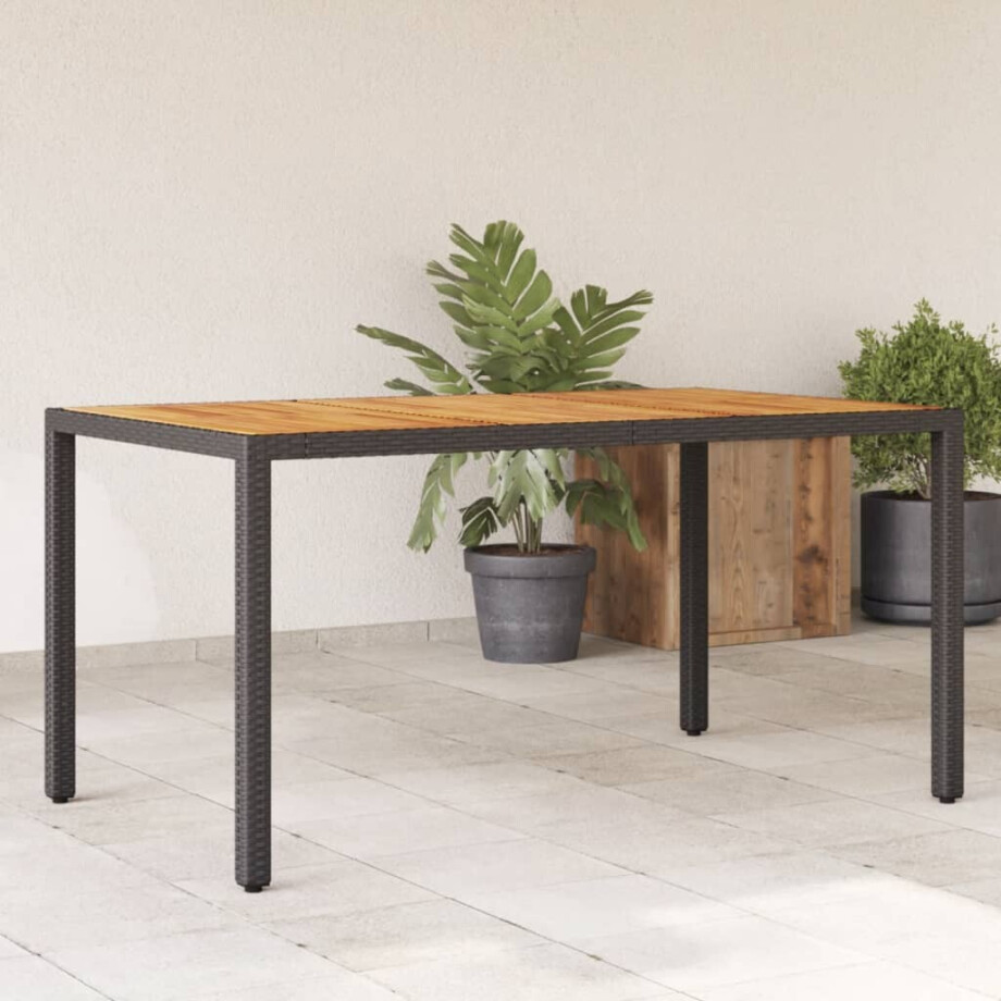 vidaXL Tuintafel met acaciahouten blad 150x90x75 cm poly rattan zwart afbeelding 1