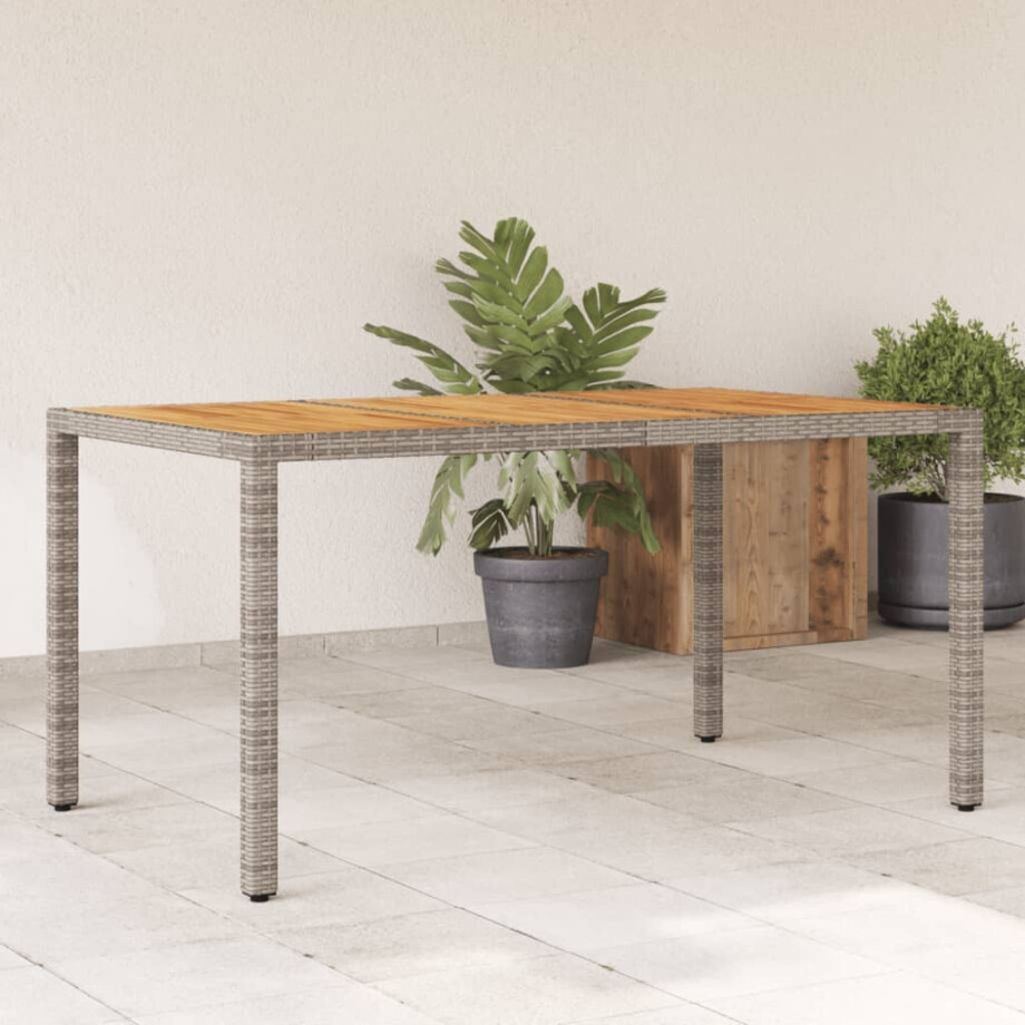 vidaXL Tuintafel met acaciahouten blad 150x90x75 cm poly rattan grijs vidaXL Tuintafel met acaciahouten blad 150x90x75 cm poly rattan grijs afbeelding 1