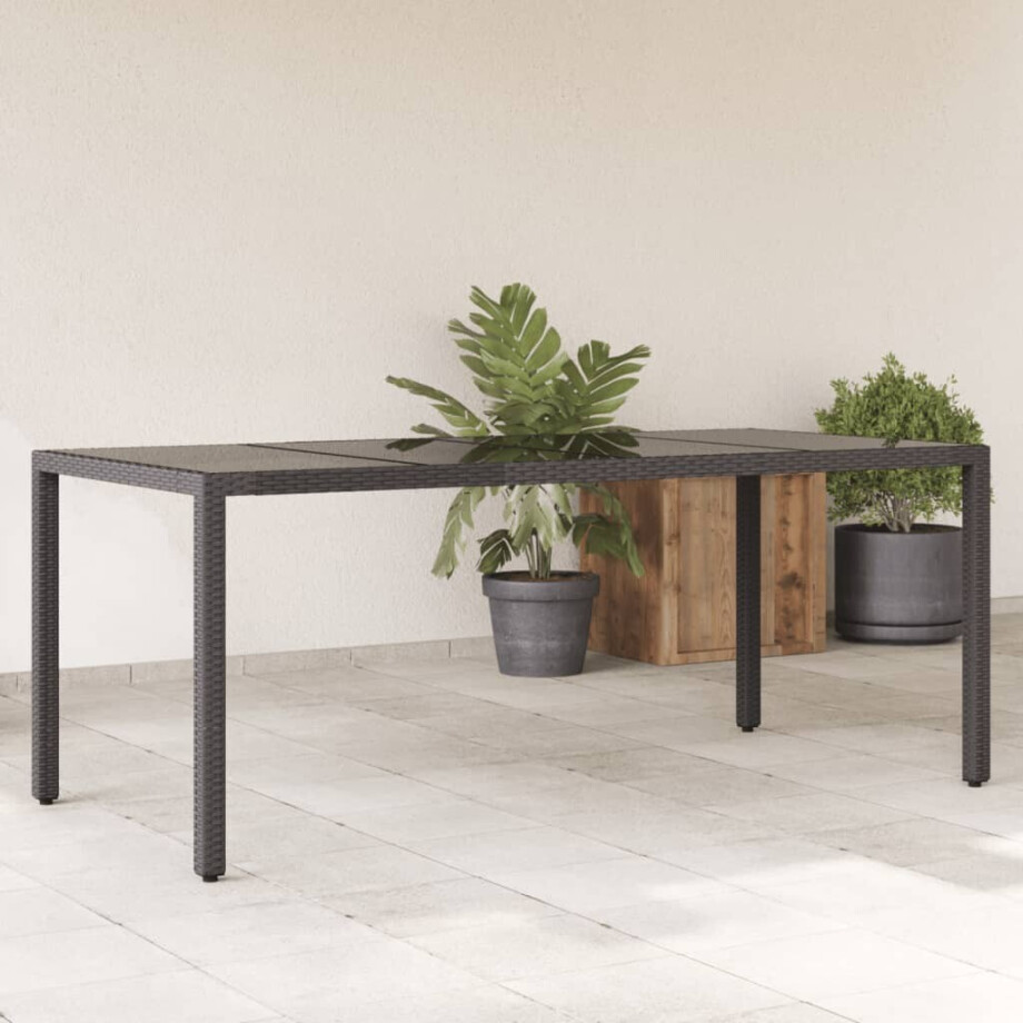 vidaXL Tuintafel met glazen blad 190x90x75 cm poly rattan zwart afbeelding 1