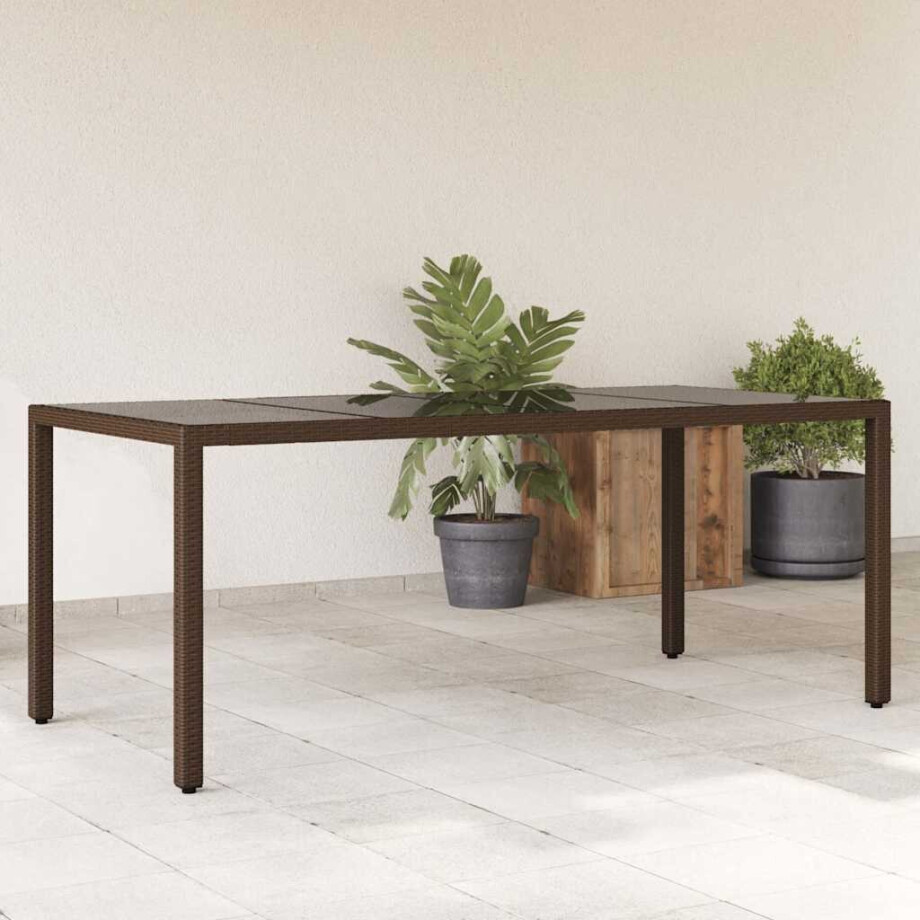 vidaXL Tuintafel met glazen blad 190x90x75 cm poly rattan bruin afbeelding 1
