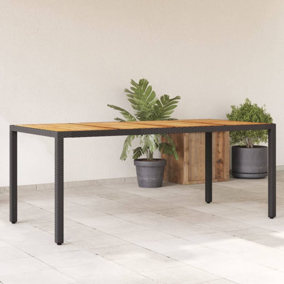 vidaXL Tuintafel met acaciahouten blad 190x90x75 cm poly rattan zwart afbeelding 1