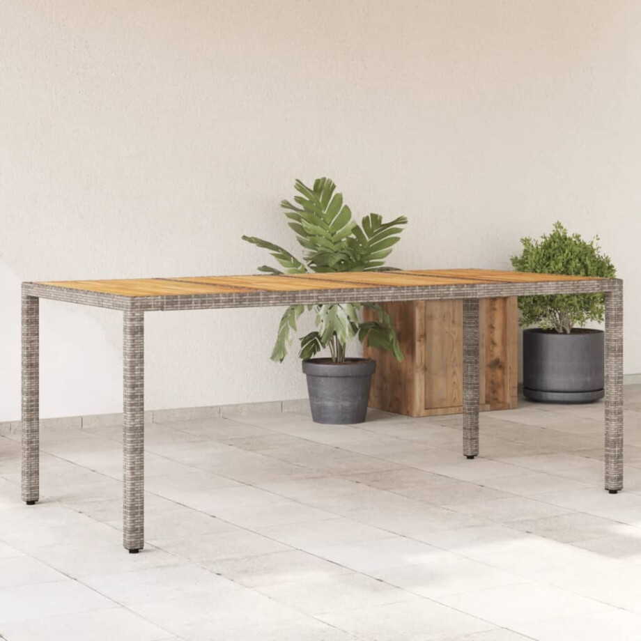 vidaXL Tuintafel met acaciahouten blad 190x90x75 cm poly rattan grijs afbeelding 1