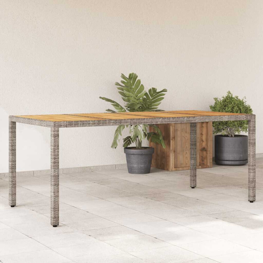 vidaXL Tuintafel met acaciahouten blad 190x90x75 cm poly rattan grijs afbeelding 1