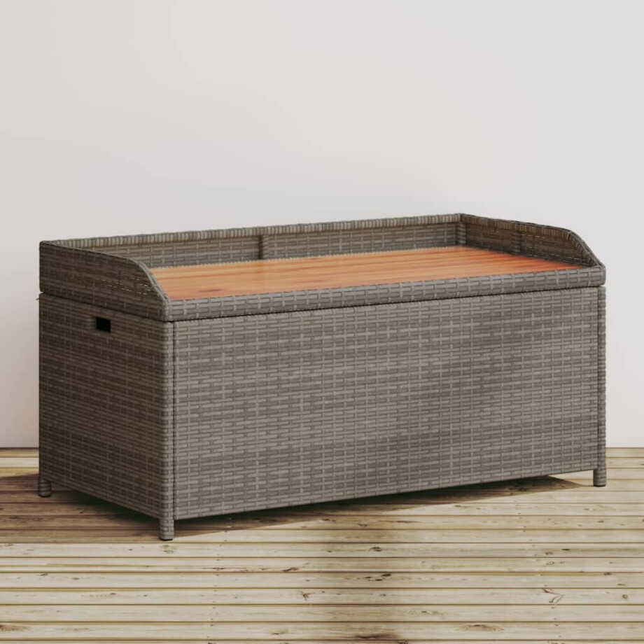 vidaXL Opbergbank 100x50x52 cm poly rattan en acaciahout grijs afbeelding 1