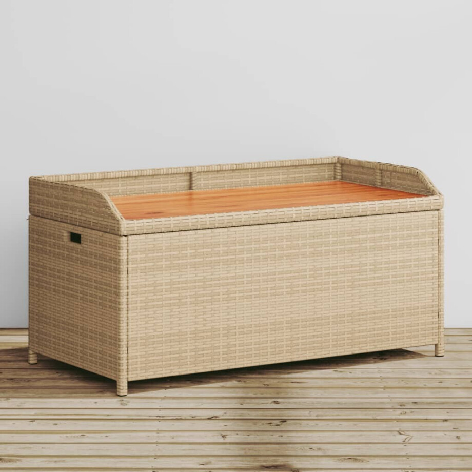 vidaXL Opbergbankje 100x50x52 cm poly rattan acaciahout gemengd beige afbeelding 1