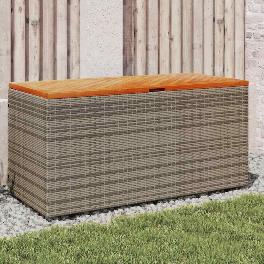 vidaXL Tuinbox 110x50x54 cm poly rattan en acaciahout grijs afbeelding 1