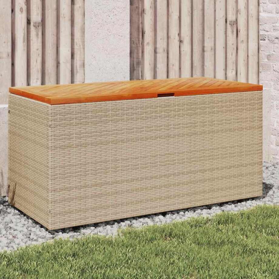 vidaXL Tuinbox 110x50x54 cm poly rattan en acaciahout beige afbeelding 1