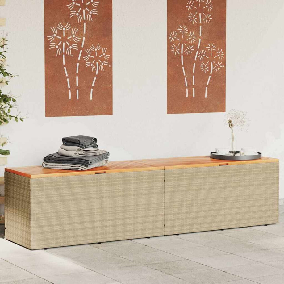 vidaXL Tuinbox 220x50x54 cm poly rattan en acaciahout beige afbeelding 1
