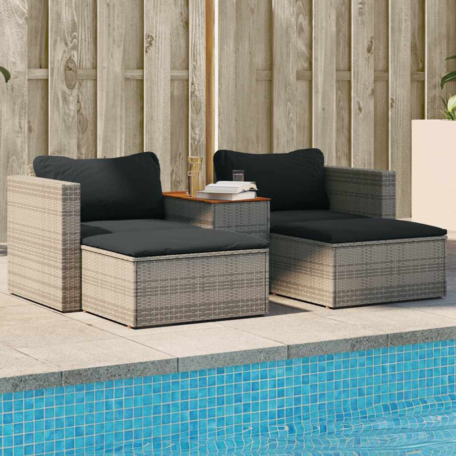 vidaXL 5-delige Loungeset met kussens poly rattan acacia grijs afbeelding 1