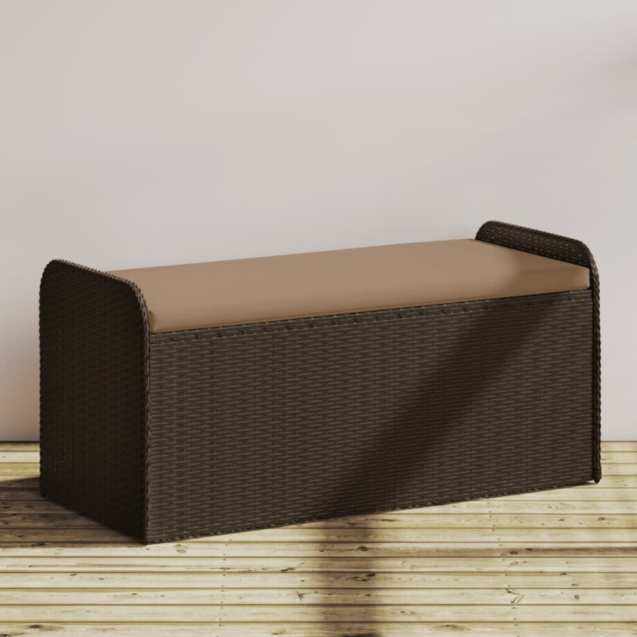 vidaXL Opbergbankje met kussen 115x51x52 cm poly rattan bruin afbeelding 1
