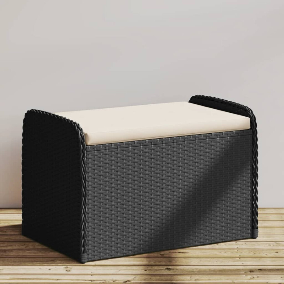 vidaXL Opbergbankje met kussen 80x51x52 cm poly rattan zwart vidaXL Opbergbankje met kussen 80x51x52 cm poly rattan zwart afbeelding 1
