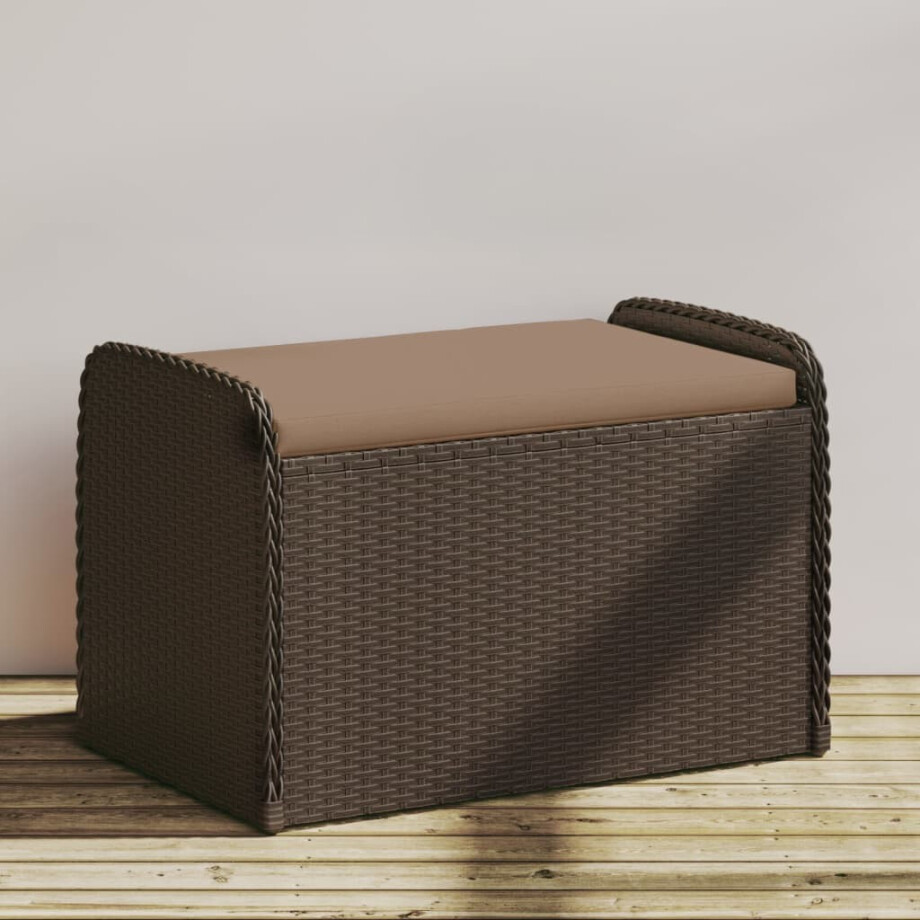 vidaXL Opbergbankje met kussen 80x51x52 cm poly rattan bruin afbeelding 1