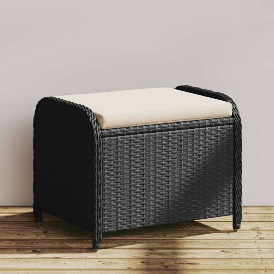 vidaXL Tuinkruk met kussen 58x46x46 cm poly rattan zwart afbeelding 1