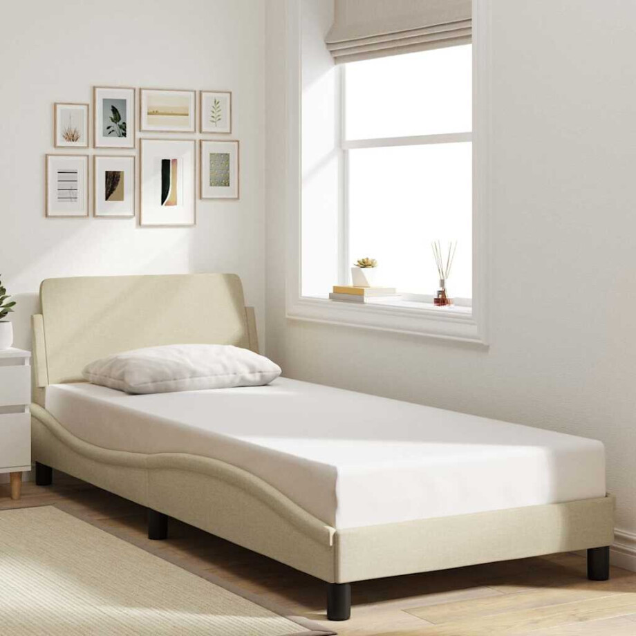 vidaXL Bedframe met hoofdeinde "Dover" 80x200 cm stof crème afbeelding 1