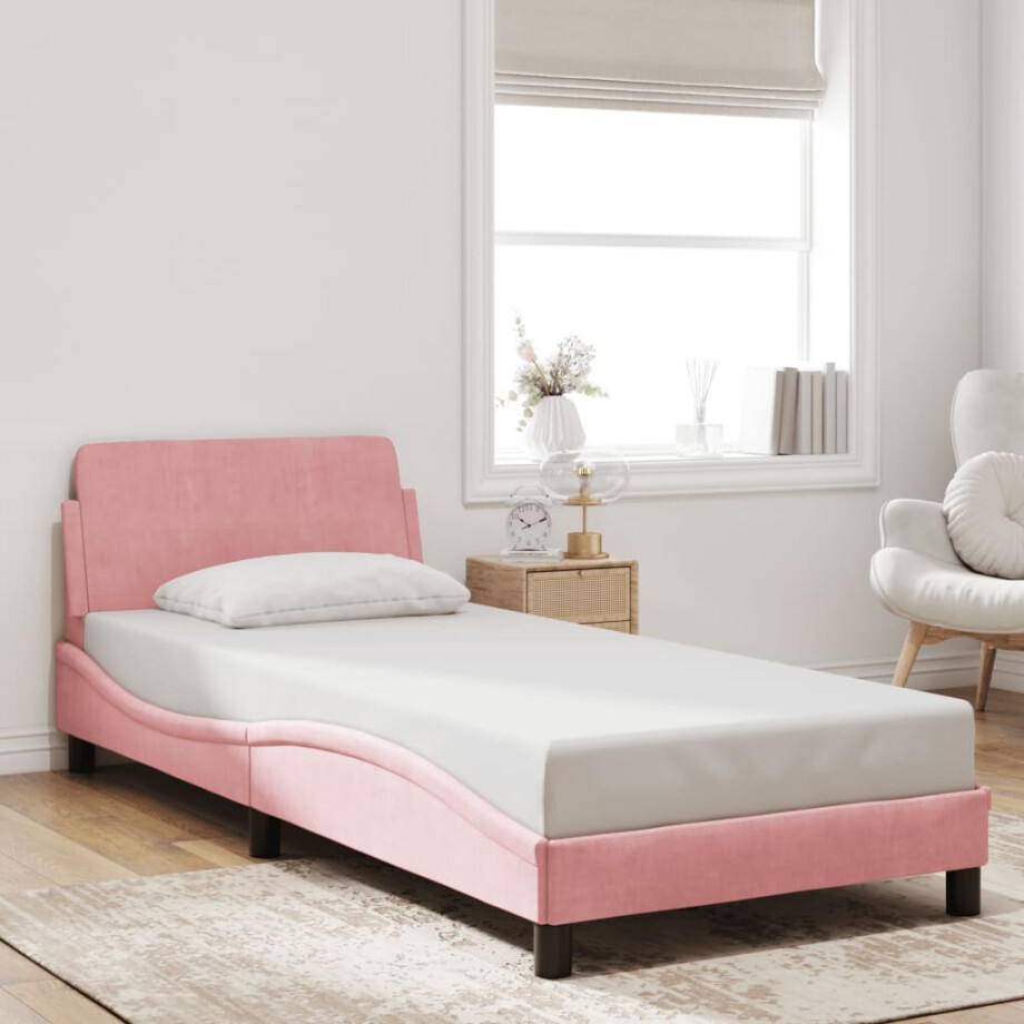 vidaXL Bedframe met hoofdeinde "Dover" 80x200 cm fluweel roze afbeelding 1