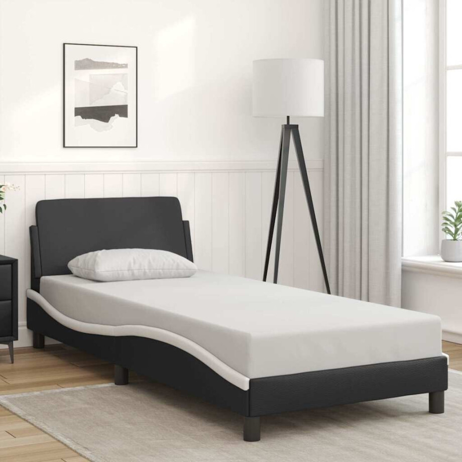 vidaXL Bedframe "Dover" kunstleer zwart en wit 80x200 cm vidaXL Bedframe "Dover" kunstleer zwart en wit 80x200 cm afbeelding 1
