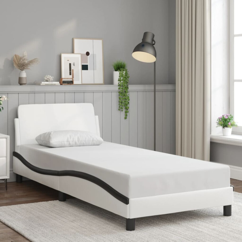 vidaXL Bedframe "Dover" kunstleer wit en zwart 80x200 cm afbeelding 1