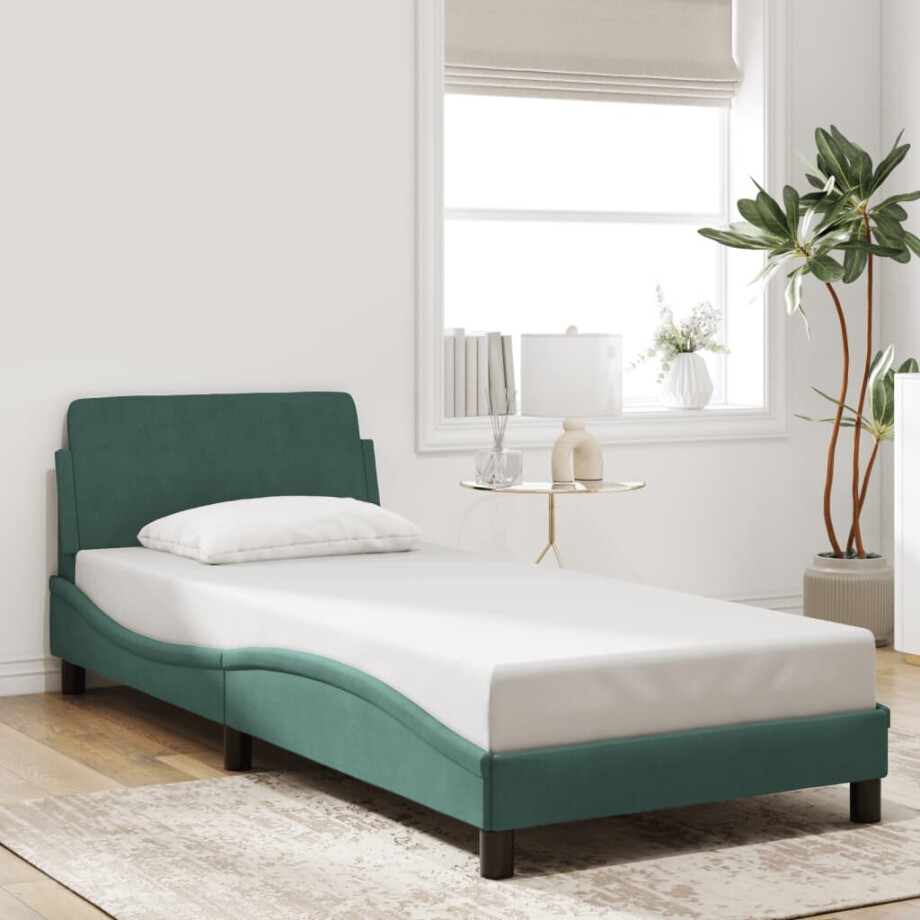 vidaXL Bedframe "Dover" 90x190 cm fluweel donkergroen afbeelding 1