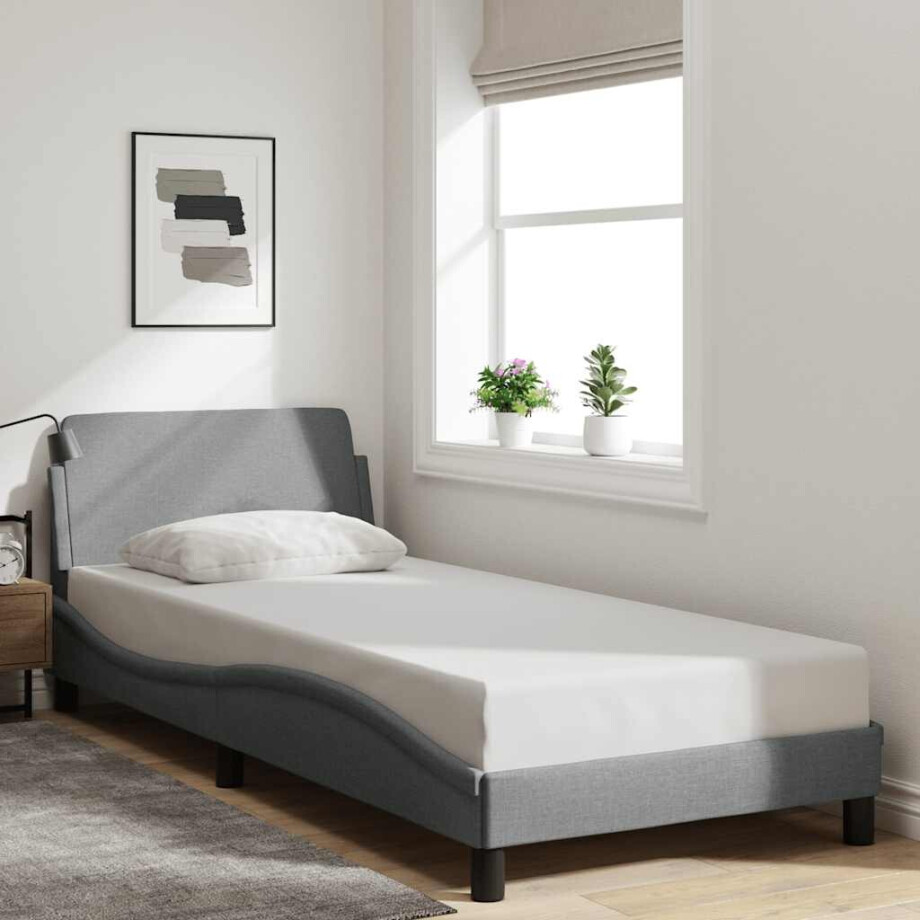 vidaXL Bedframe "Dover" 90x200 cm stof lichtgrijs vidaXL Bedframe "Dover" 90x200 cm stof lichtgrijs afbeelding 1