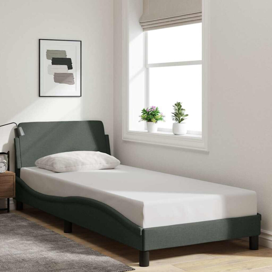 vidaXL Bedframe "Dover" 90x200 cm stof donkergrijs vidaXL Bedframe "Dover" 90x200 cm stof donkergrijs afbeelding 1