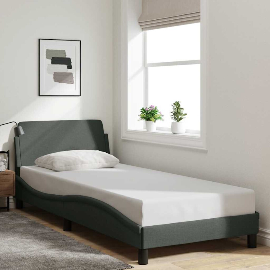 vidaXL Bedframe "Dover" 90x200 cm stof donkergrijs afbeelding 1