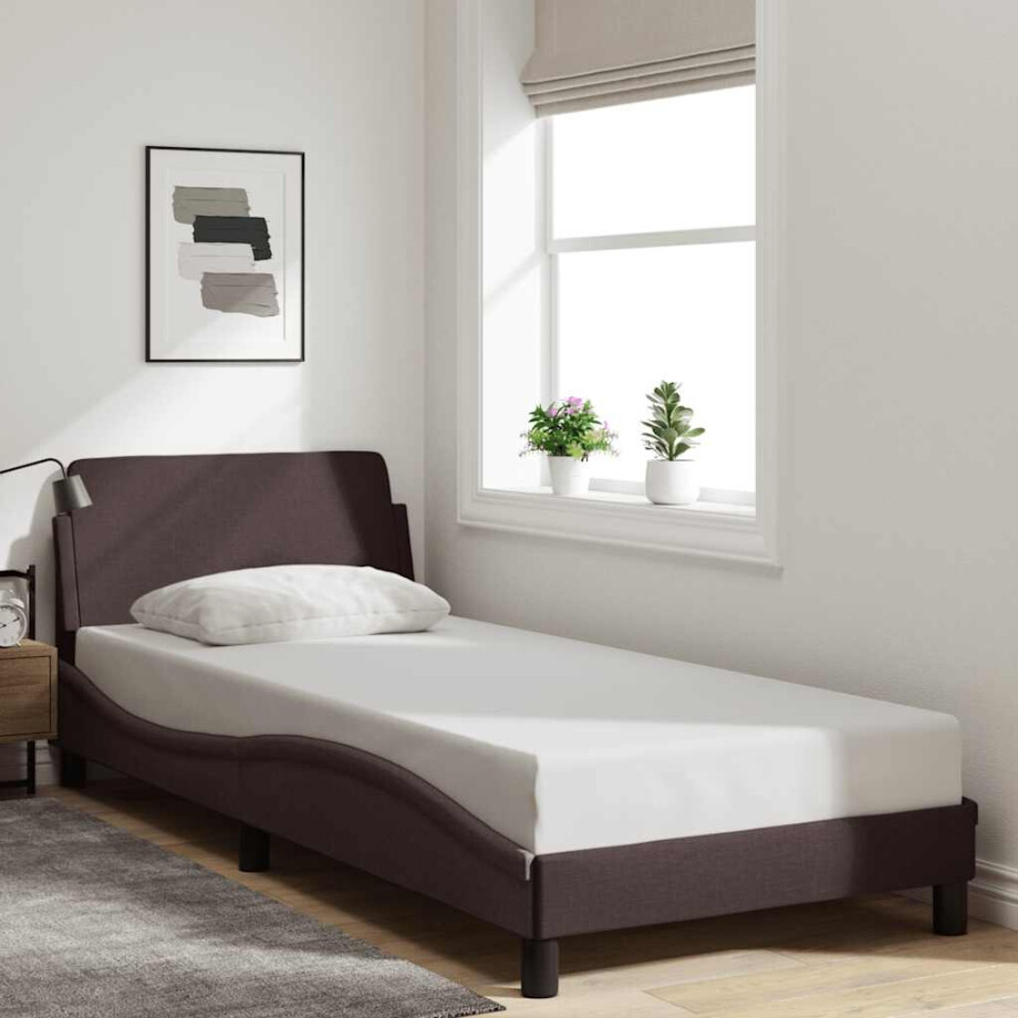vidaXL Bedframe "Dover" 90x200 cm stof donkerbruin vidaXL Bedframe "Dover" 90x200 cm stof donkerbruin afbeelding 1