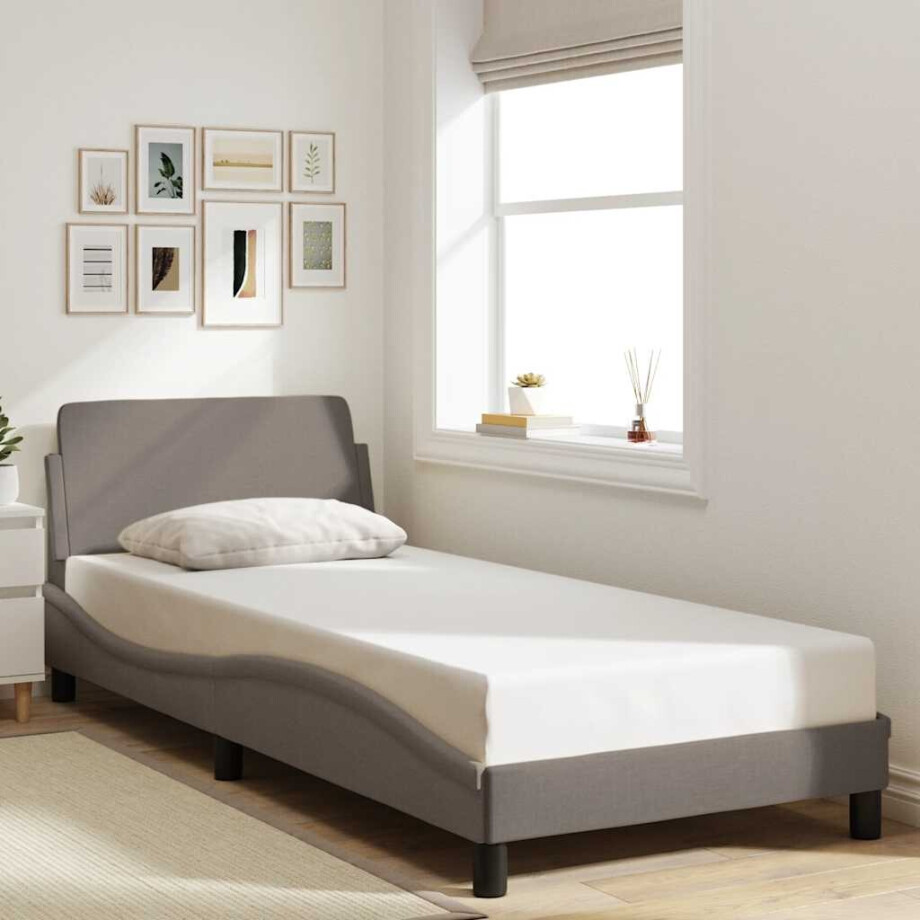 vidaXL Bedframe met hoofdeinde "Dover" 90x200 cm stof taupe afbeelding 1