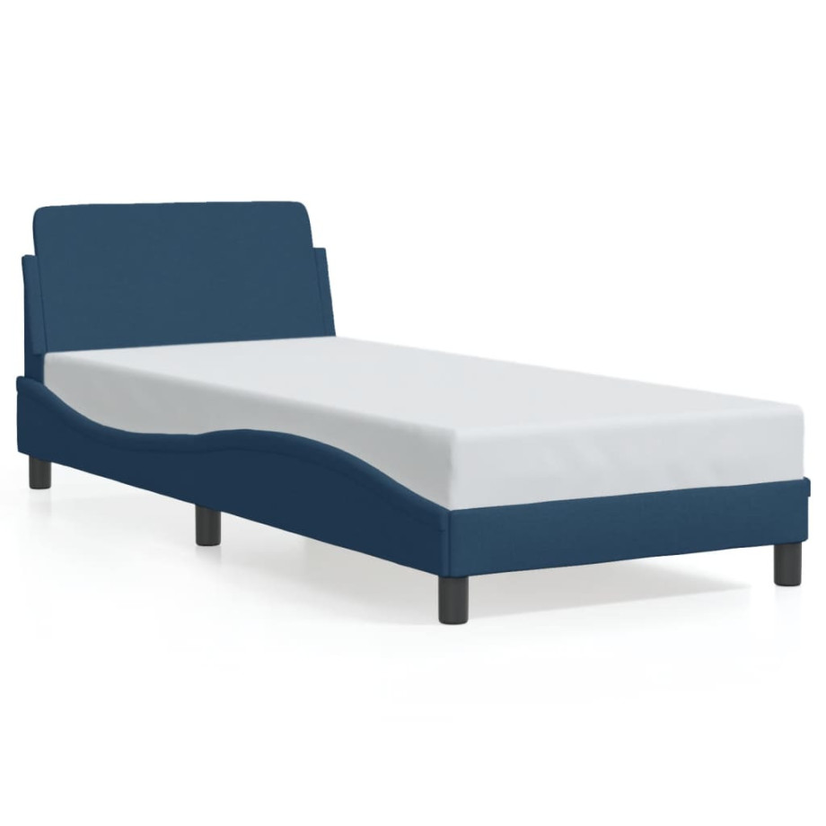 vidaXL Bedframe met hoofdeinde zonder matras 90x200 cm stof blauw afbeelding 1