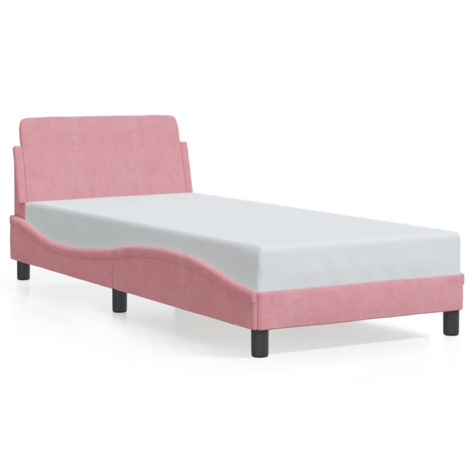 vidaXL Bedframe met hoofdeinde fluweel roze 90x200 cm afbeelding 1