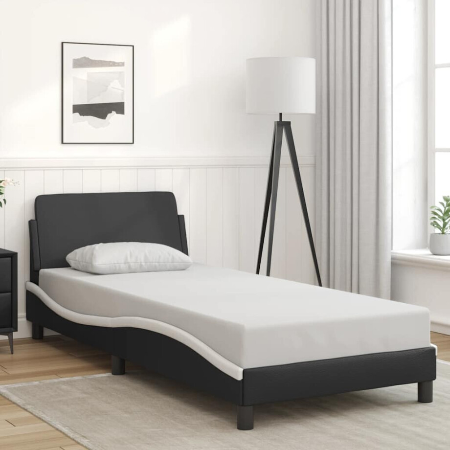 vidaXL Bedframe "Dover" kunstleer zwart en wit 90x200 cm afbeelding 1