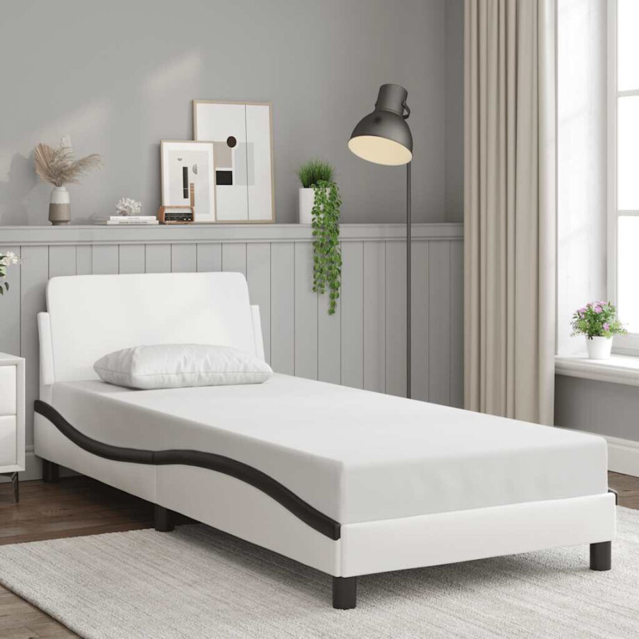 vidaXL Bedframe "Dover" kunstleer wit en zwart 90x200 cm afbeelding 1