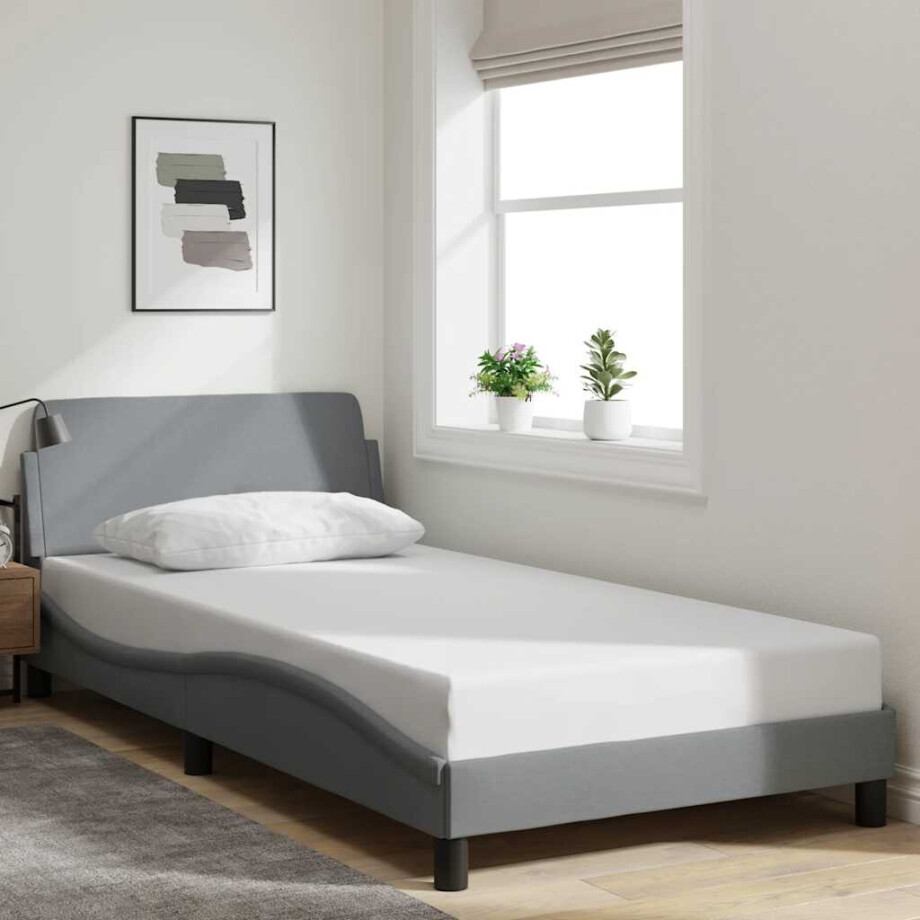 vidaXL Bedframe "Dover" 100x200 cm stof lichtgrijs vidaXL Bedframe "Dover" 100x200 cm stof lichtgrijs afbeelding 1