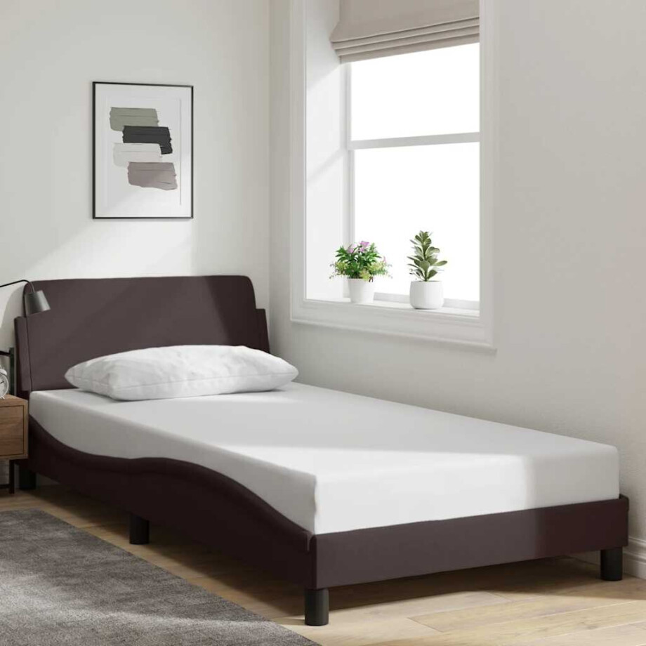 vidaXL Bedframe "Dover" 100x200 cm stof donkerbruin vidaXL Bedframe "Dover" 100x200 cm stof donkerbruin afbeelding 1