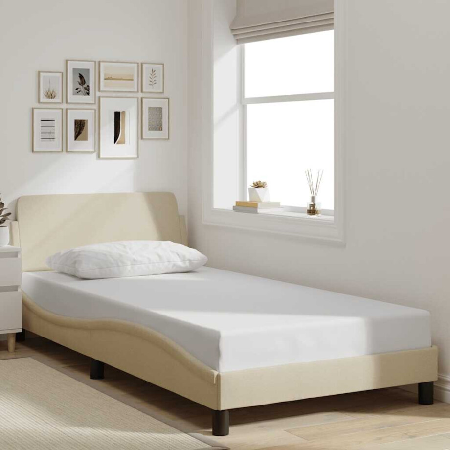 vidaXL Bedframe "Dover" 100x200 cm stof crèmekleurig afbeelding 1