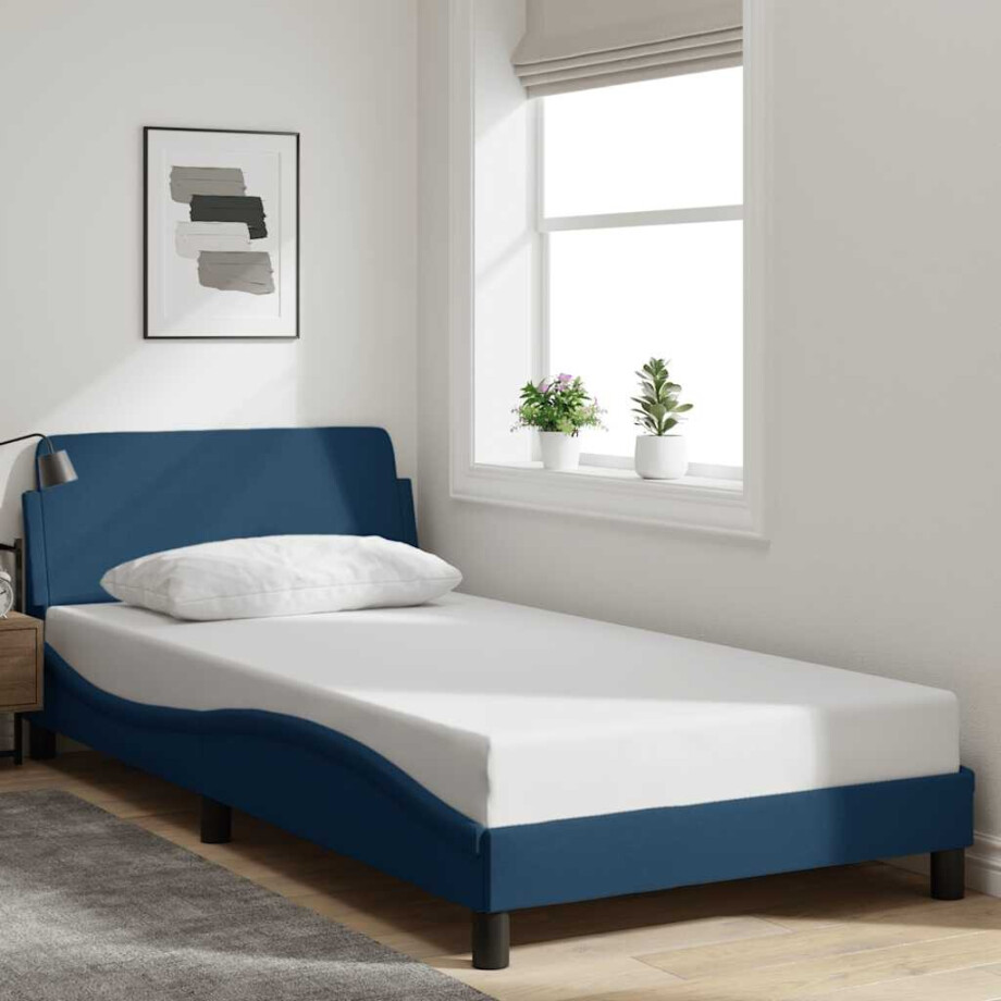 vidaXL Bedframe met hoofdeinde "Dover" 100x200 cm stof blauw afbeelding 1