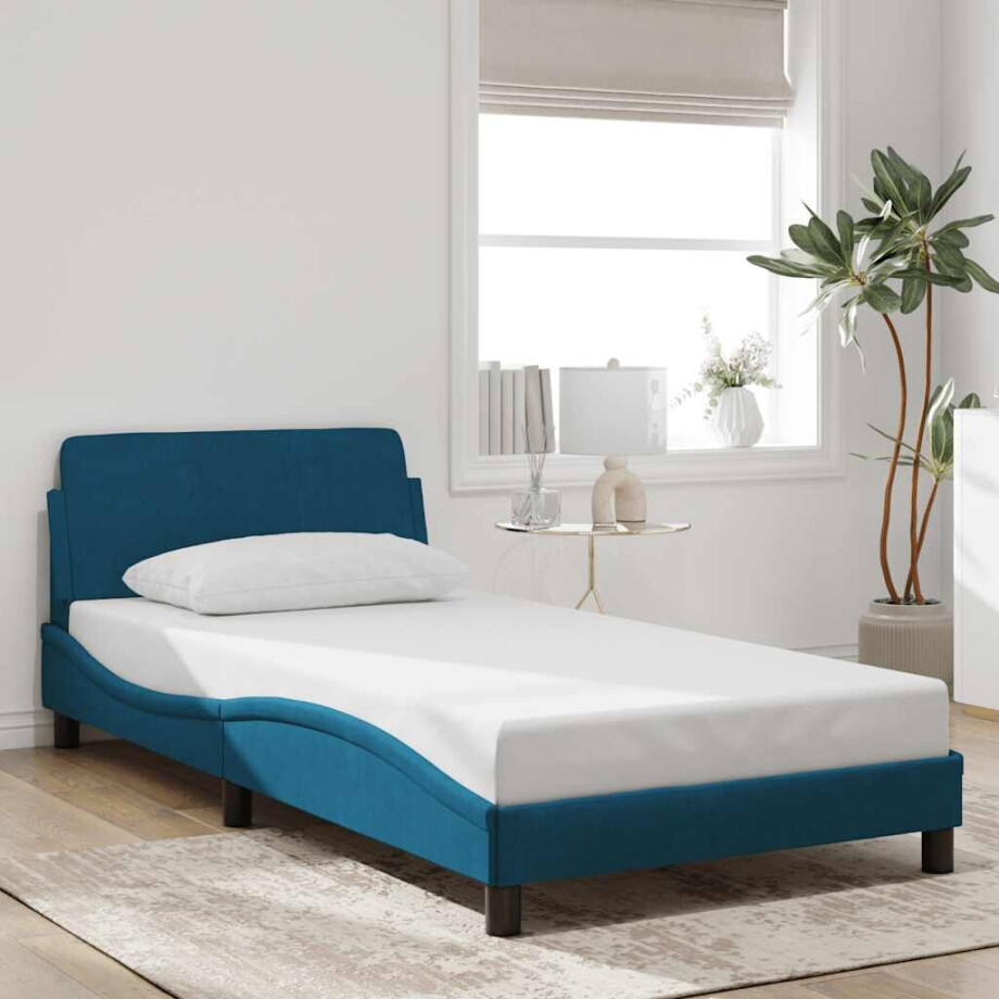 vidaXL Bedframe met hoofdeinde "Dover" fluweel blauw 100x200 cm vidaXL Bedframe met hoofdeinde "Dover" fluweel blauw 100x200 cm afbeelding 1