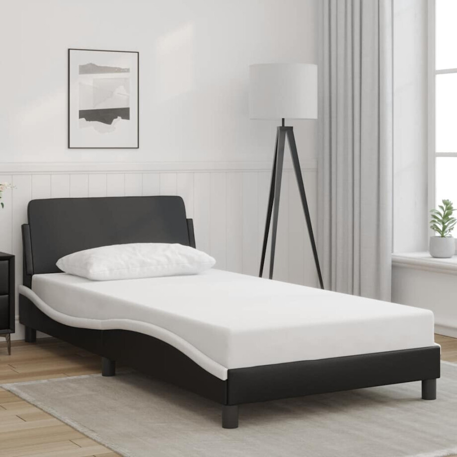 vidaXL Bedframe "Dover" kunstleer zwart en wit 100x200 cm afbeelding 1