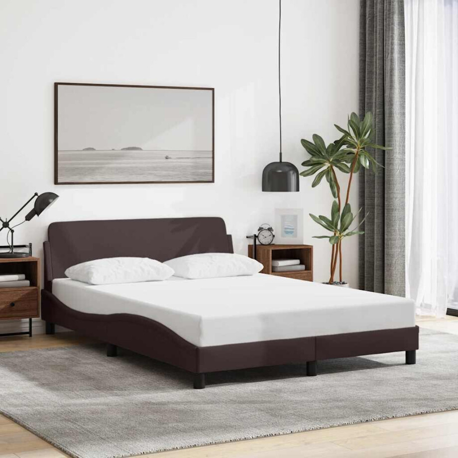 vidaXL Bedframe "Dover" stof donkerbruin 140x190 cm afbeelding 1
