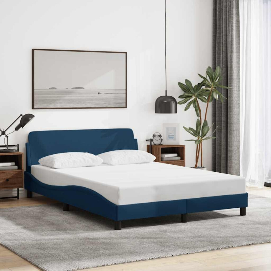 vidaXL Bedframe met hoofdeinde "Dover" 140x190 cm stof blauw afbeelding 1