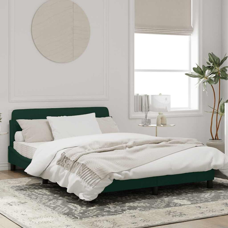 vidaXL Bedframe "Dover" 140x190 cm fluweel donkergroen afbeelding 1