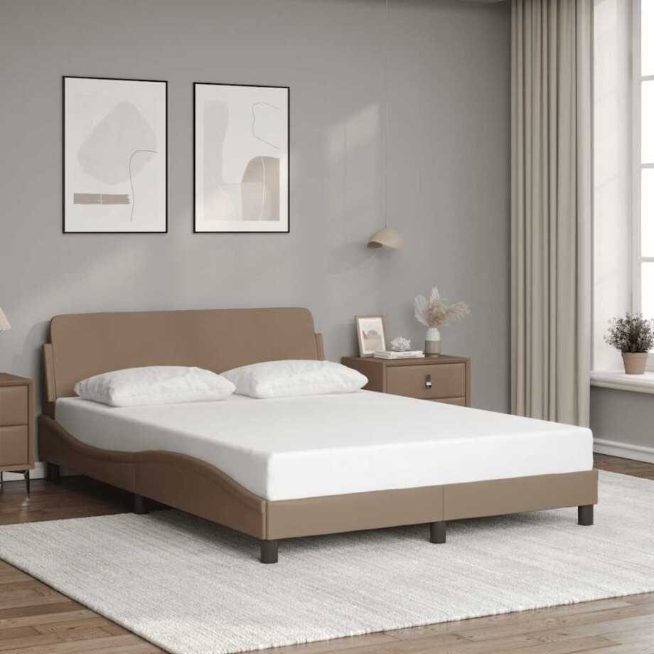 vidaXL Bedframe "Dover" kunstleer cappucinnokleurig 140x190 cm afbeelding 1