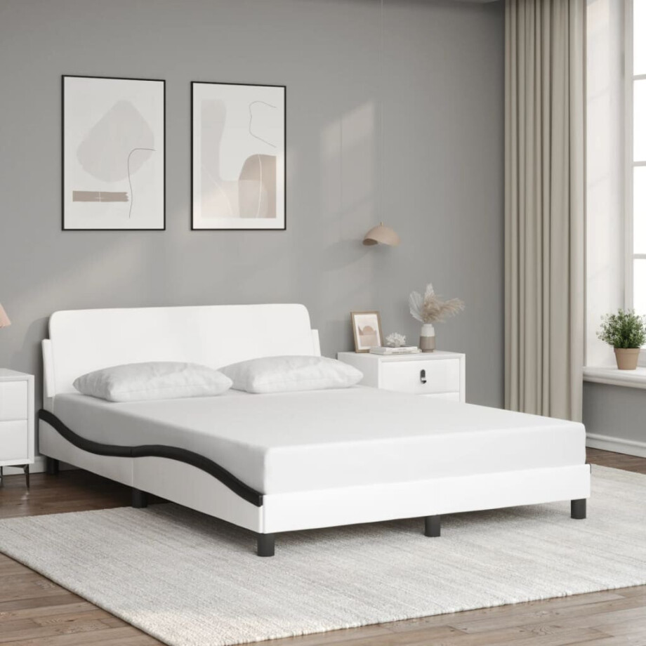vidaXL Bedframe "Dover" kunstleer wit en zwart 140x190 cm vidaXL Bedframe "Dover" kunstleer wit en zwart 140x190 cm afbeelding 1