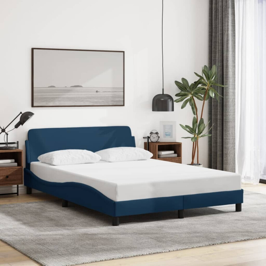 vidaXL Bedframe met hoofdeinde "Dover" 140x200 cm stof blauw afbeelding 1