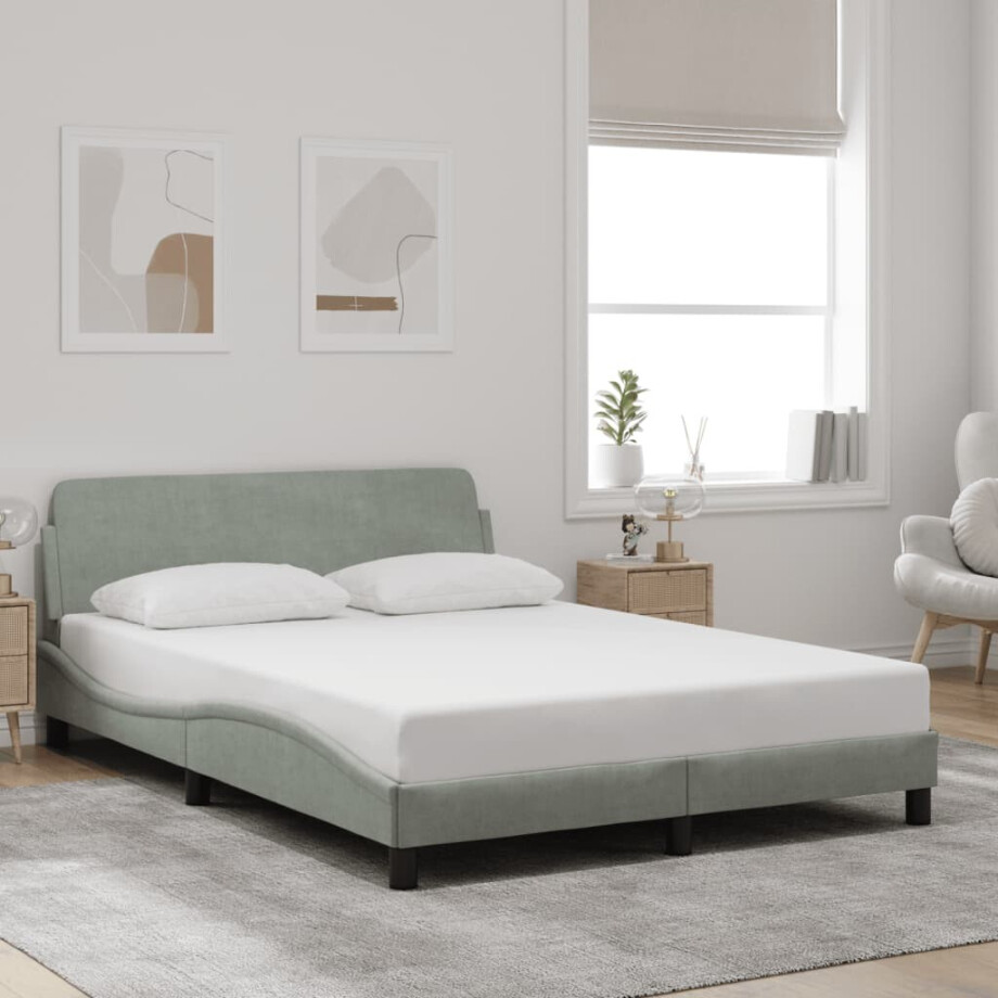 vidaXL Bedframe "Dover" 140x200 cm fluweel lichtgrijs afbeelding 1