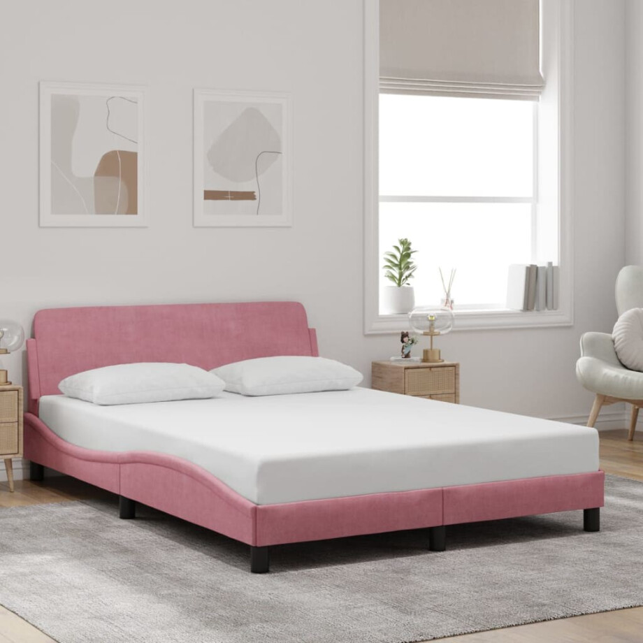 vidaXL Bedframe met hoofdeinde "Dover" 140x200 cm fluweel roze vidaXL Bedframe met hoofdeinde "Dover" 140x200 cm fluweel roze afbeelding 1
