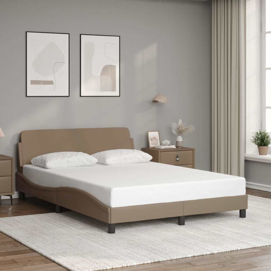 vidaXL Bedframe "Dover" kunstleer cappuccinokleurig 140x200 cm afbeelding 1