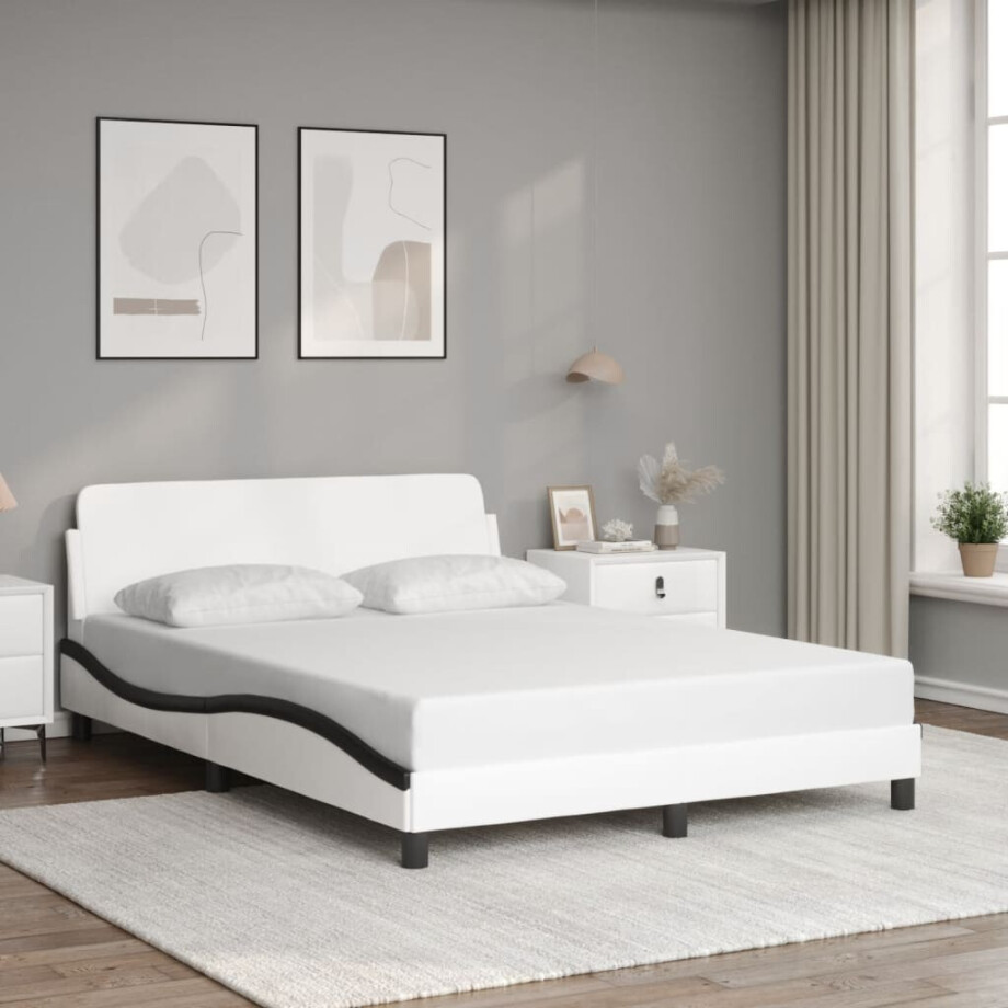 vidaXL Bedframe "Dover" kunstleer zwart en wit 140x200 cm afbeelding 1