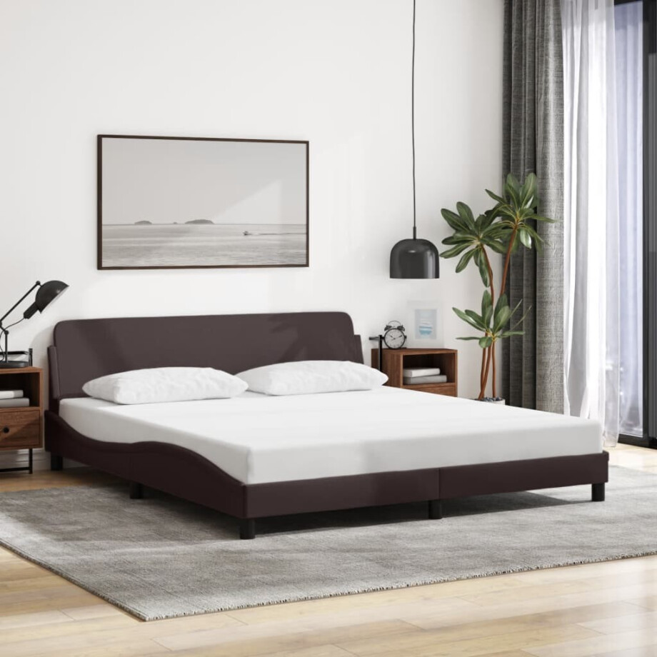vidaXL Bedframe "Dover" stof donkerbruin 160x200 cm afbeelding 1