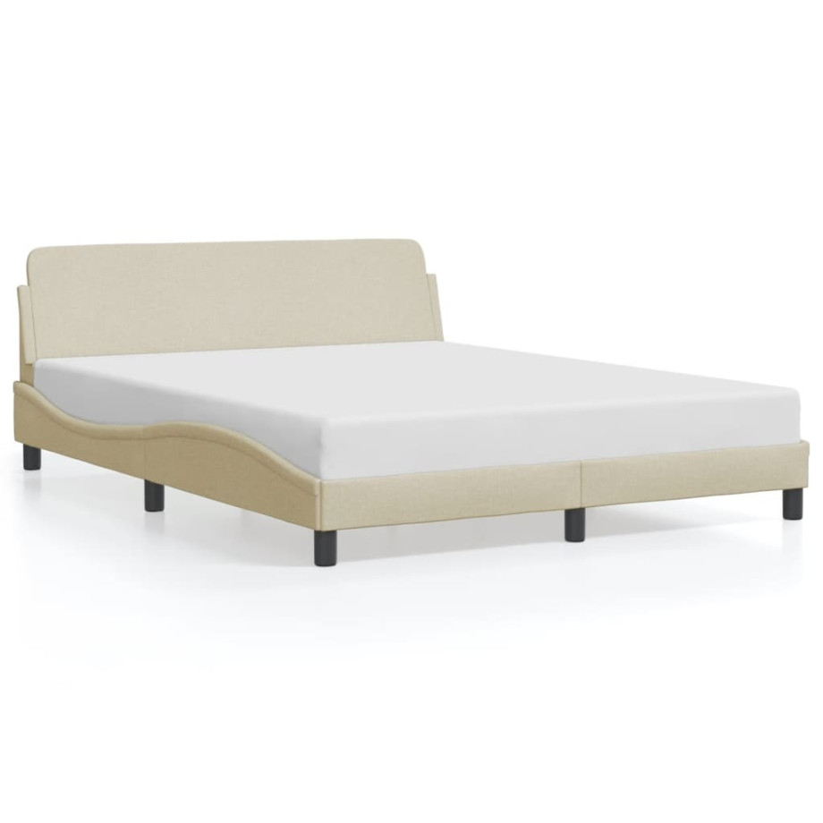 vidaXL Bedframe met hoofdbord stof crèmekleurig 160x200 cm afbeelding 1